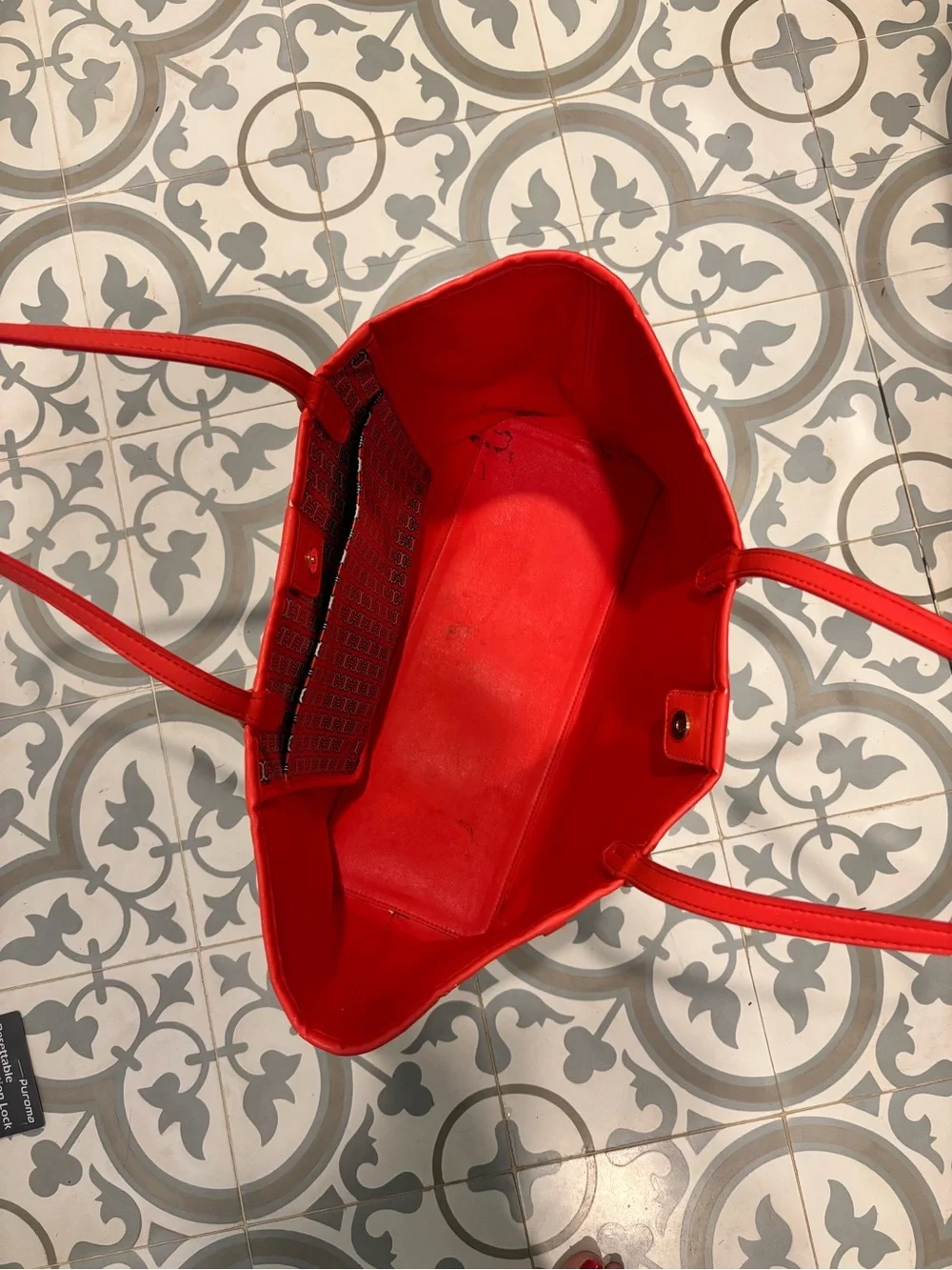 Tory Burch Red Printed Center-Stripe Tote- Gemini Link